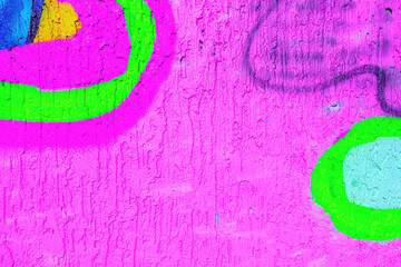 Abstract neon graffiti art - pink, green, blue, yellow colors on rough wall. Y2K, 90s style, fluorescent glow. Background, texture, digital art, creative banner, modern 90s, 2000s, y2k creative banner