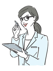 まとめ髪メガネ白衣姿の女性