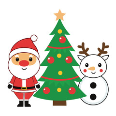 Whimsical Christmas Characters Festive Cartoon Illustration with Santa and Holiday Symbols