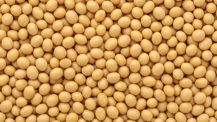 A large pile of soybeans fills the frame in this close-up photograph