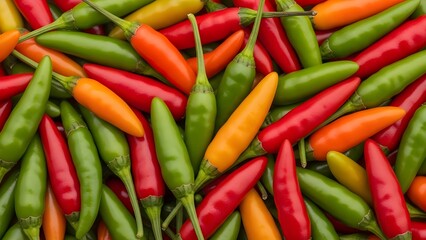 A vibrant assortment of colorful chili peppers in various shades of red, green, and orange.