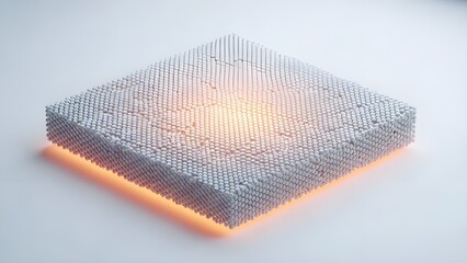 A 3D rendering of a glowing square object with a textured surface
