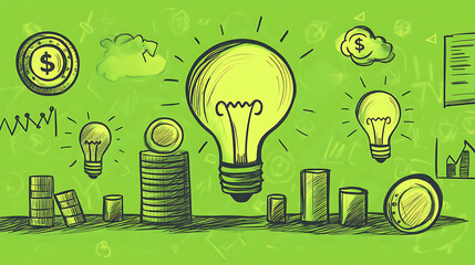 Business and sales-themed background with icons like shopping carts, money, stores, and packages. Ideal for wallpaper, presentations, marketing, and e-commerce designs.