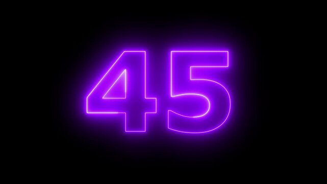 Neon text 45 number countdown icon background 4k animation Animated blue neon alphabet symbol loop animation...