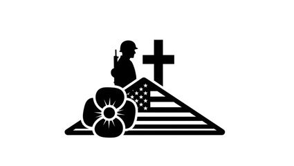 Memorial day , black vector icon style, simple shape, clean cut, white background
