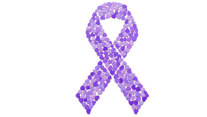 Purple ribbon made of hearts on white background