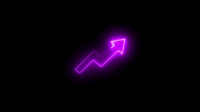 Neon line growth business graph icon animation on black background. business or finance concept. Arrow growth up concept on background.... 
