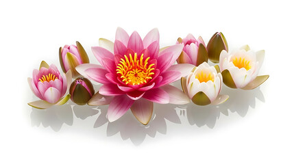 Beautiful pink lotus flowers on white background