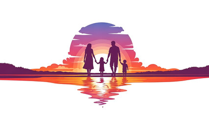 Family enjoying sunset together at the beach