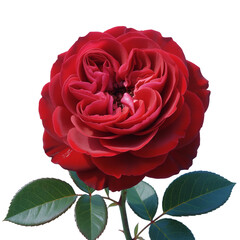 Vibrant Red Rose Bloom with Green Leaves png