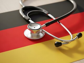 Stethoscope Placed on the Flag of Germany, Symbolizing German Healthcare and Medical System