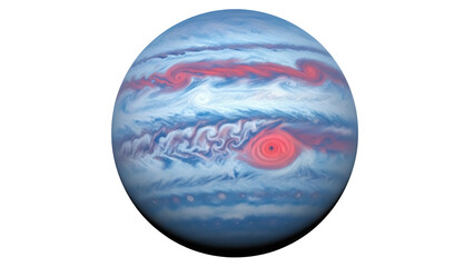 Isolated view of the gas giant planet Jupiter with its Great Red Spot, science photography