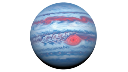 Isolated view of the gas giant planet Jupiter with its Great Red Spot, science photography