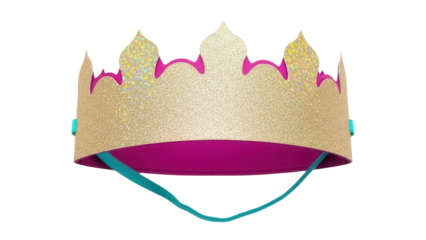 Isolated gold glitter crown for party or decoration, fun fashion accessory for celebration