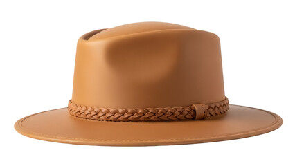 Isolated tan fedora hat with braid detail provides stylish sun protection for outdoor activities
