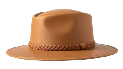Isolated tan fedora hat with braid detail provides stylish sun protection for outdoor activities