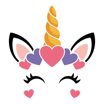 Happy unicorn face Birthday decoration theme Hand drawn style vector