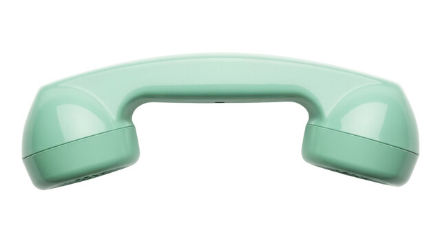 Isolated retro telephone handset in light green color, traditional communication object
