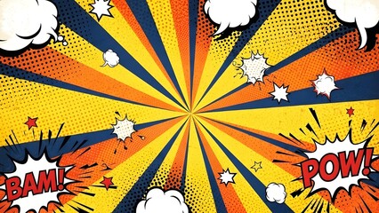 Retro Comic Background - Yellow Rays Pop Art Vector Illustration, Vintage Halftone Design
