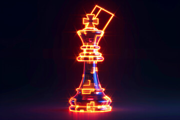 Glowing neon chess king illustration with futuristic lighting on a dark background, symbolizing strategy, leadership, and power