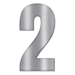 Shiny Silver Number Two Typography Illustration with Shadow Effect, Isolated on Transparent Background &ndash; Luxury Numeric Symbol Design