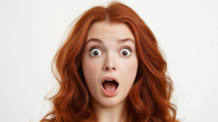 Redhead female with shocked face expression