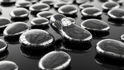 Reflective metal discs on dark surface