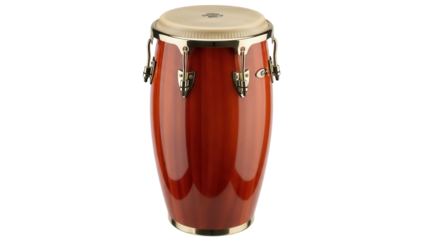 Isolated conga drum, musical instrument, wooden percussion. Red conga for musical group