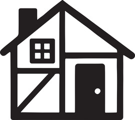 Black and White House Cross Section Icon Illustration