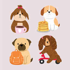 Illustration cartoon cute funny dogs.