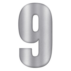 Shiny Silver Number Nine Typography Illustration with Shadow Effect, Isolated on Transparent Background &ndash; Luxury Numeric Symbol Design
