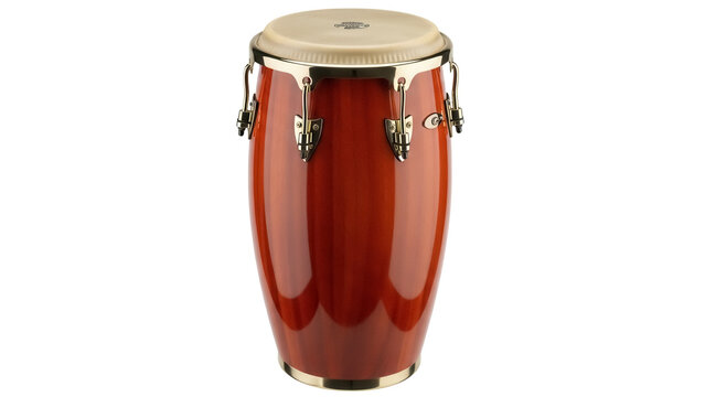 Isolated conga drum, musical instrument, wooden percussion. Red conga for musical group