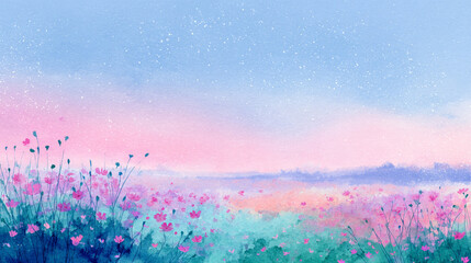 夢のような星空とかわいい花の風景