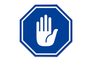 Obraz premium Blue Octagonal Stop Sign with Hand Signal Icon, isolated on a transparent background.
