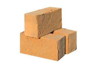 Red bricks Solid clay bricks used for construction, solid fireproof clay brick used for the construction of fireplaces and stoves, on an isolated white background