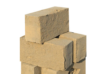 Red bricks Solid clay bricks used for construction, solid fireproof clay brick used for the construction of fireplaces and stoves, on an isolated white background