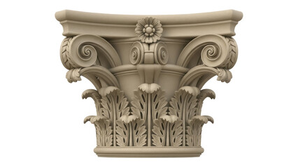Isolated capital of Ionic order column, ancient architecture, detailed decoration style