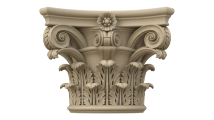 Isolated capital of Ionic order column, ancient architecture, detailed decoration style