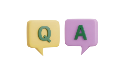 Isolated question and answer. 3D render of the Q and A icons. QA concept, quiz icon
