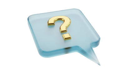 Isolated golden question mark in blue speech bubble, concept of decision making, asking questions