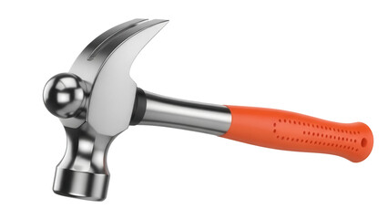 Isolated claw hammer with orange grip, a general carpentry and construction hand tool