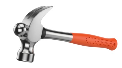 Isolated claw hammer with orange grip, a general carpentry and construction hand tool