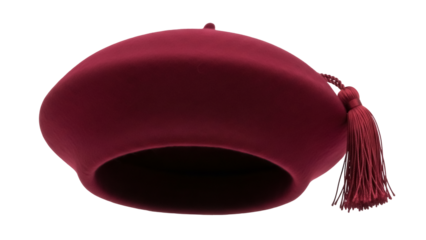 Isolated red academic beret with tassel representing knowledge and graduation achievement