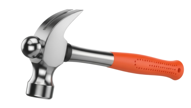 Isolated claw hammer with orange grip, a general carpentry and construction hand tool - Powered by Adobe