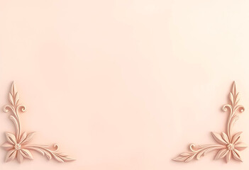 Elegant 3D Corner Frames: Delicate Pinkish-Beige Leaves, Flowers and Swirling Vines Forming Vintage-Style Borders on Soft Neutral Background