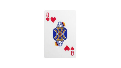 Isolated Queen of Hearts playing card, classic traditional design with suit, facing forward