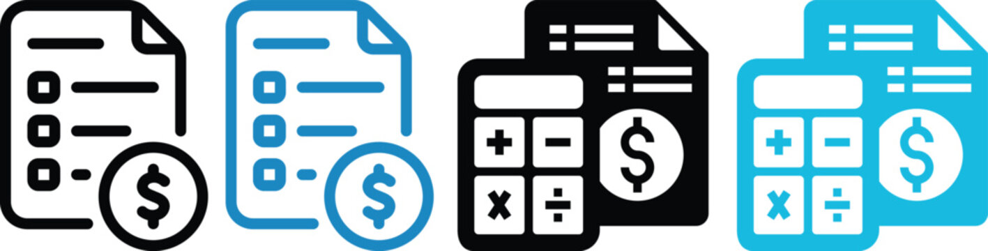 Approved invoice vector icon set.Financial document payment confirmation.