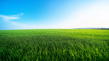 Landscape of the grass field with blue sky. Carbon net zero
