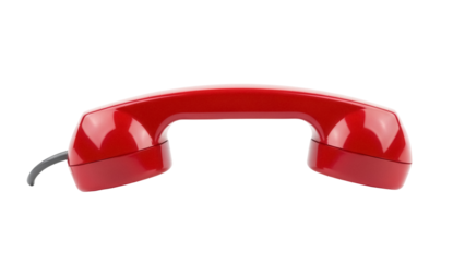 Isolated red telephone receiver, retro call center equipment, vintage phone communication