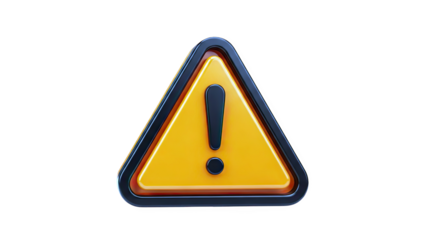 3D Exclamation Mark Warning Sign on transparent background